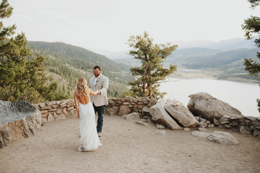 A couple dances on a mountain overlook near Breckenridge. 