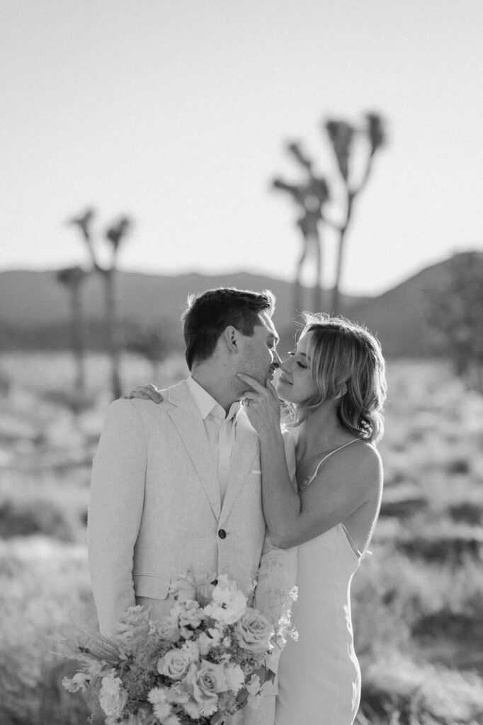 A bride kisses her groom during their desert elopement