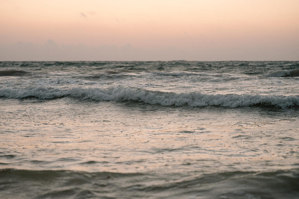 The Caribbean Sea is seen at Sunset near Casa Violeta in Tulum. 