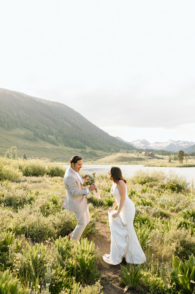 A couple celebrates after their intimate Crested Butte wedding