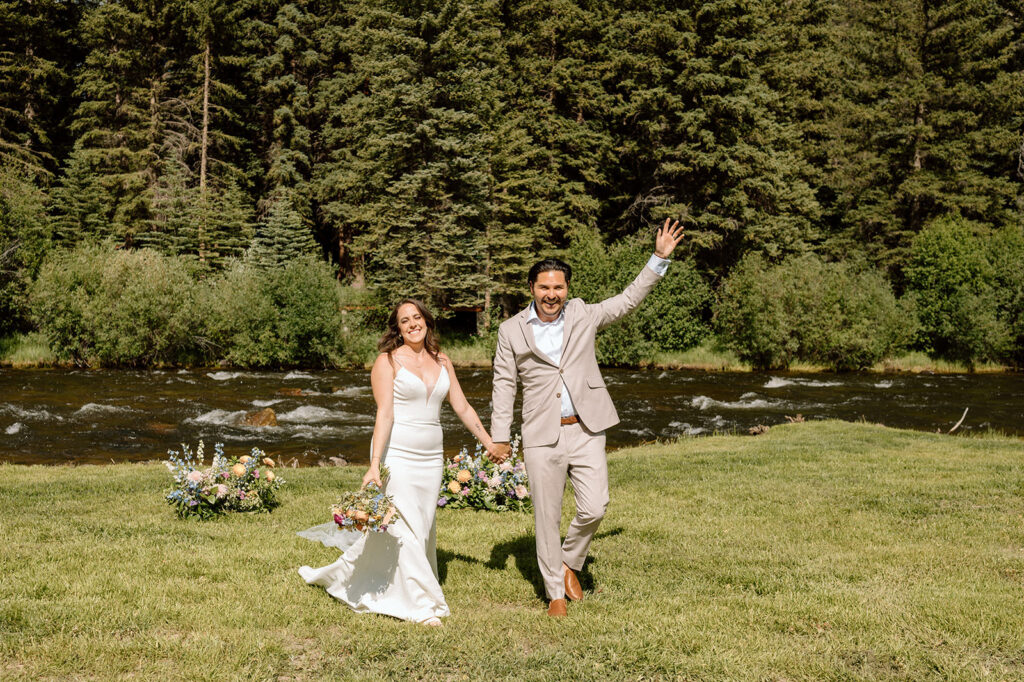 Newlyweds celebrate after their Colorado wedding in Crested Butte