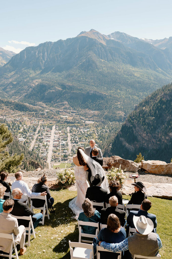 A couple celebrates their wedding with a small guest count on a private Colorado ranch. 