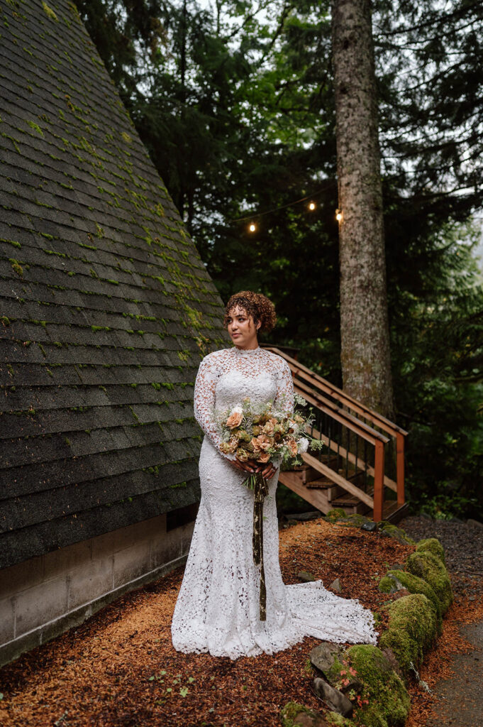 A bride poses for engagement portraits.