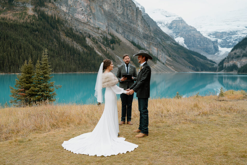 Cole from Married By Cole officiates a National Park elopement in Banff at Lake Louise. 