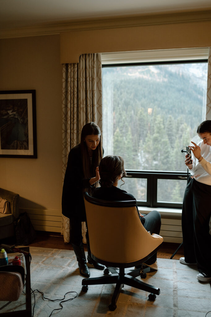 Makeup Asipenko does a bride's makeup look at a luxury Banff hotel. 