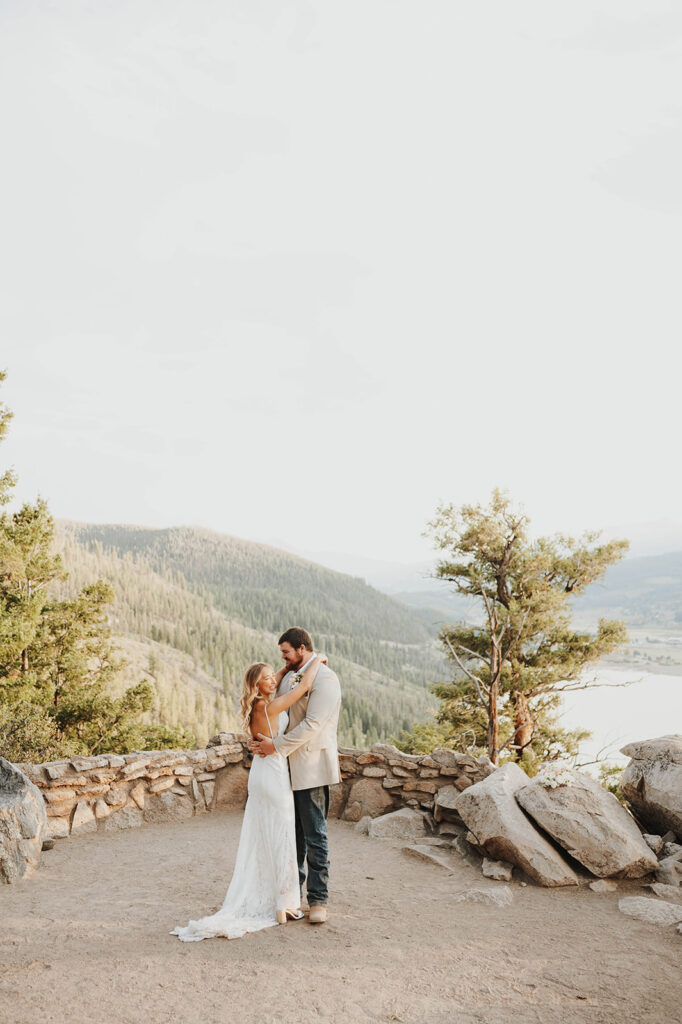 A couple dances atop Sapphire Point Overlook during their Breckenridge elopement. 